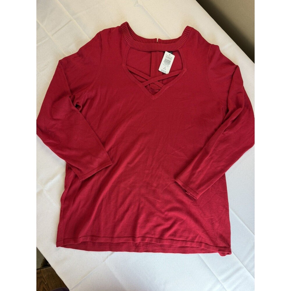 Torrid Sweater Criss Cross Caged Front Womens 3X Red Long Sleeve Stretch NWT